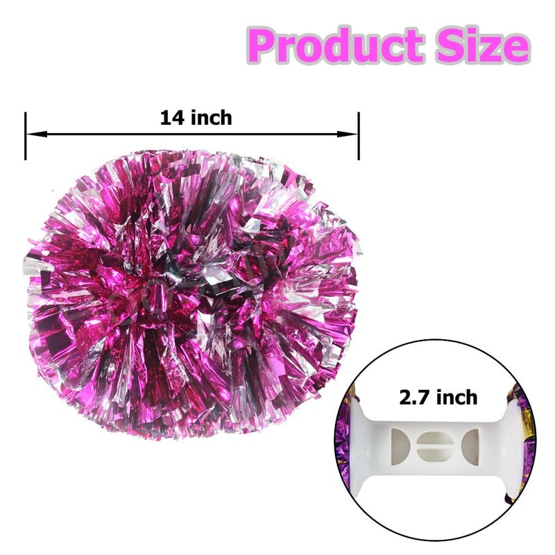 Hooshing 2PCS Pink and Silver Cheerleading Pom Poms with Baton Handle for Team Spirit Sports Dance Cheering - Image 2